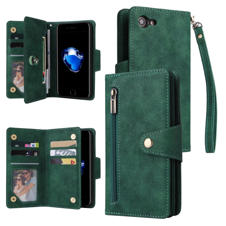 Rivet Buckle 9 Cards Three Fold Leather Phone Case, For iPhone 7/8/SE 2020, For iPhone 7 Plus/8 Plus, For iPhone 11, For iPhone 11 Pro