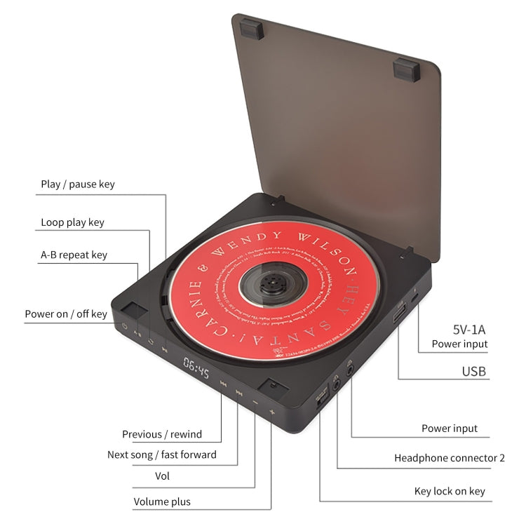 Kecag KC-708 Portable Retro Disc Album CD Player, Disc Album CD Player(Black)