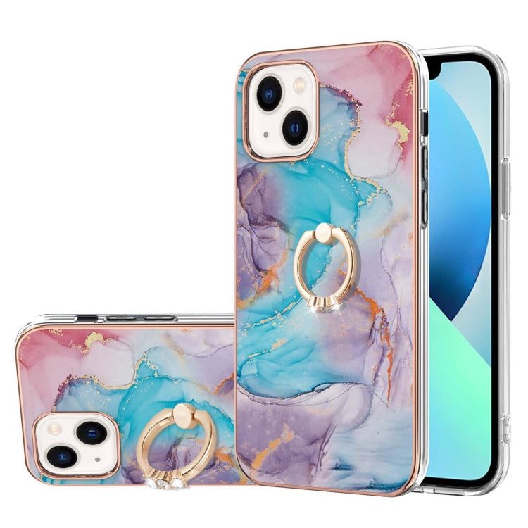 Electroplating Pattern IMD TPU Shockproof Case with Rhinestone Ring Holder, For iPhone 14, For iPhone 14 Plus, For iPhone 14 Pro, For iPhone 14 Pro Max