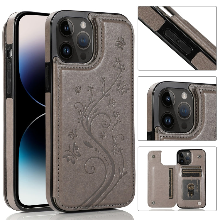 Butterflies Flowers Double Buckle Case, For iPhone 14 Pro Max, For iPhone 14 Pro