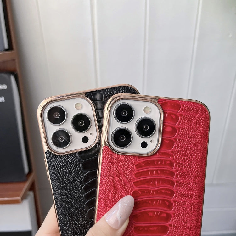 Genuine Leather Pinshang Series Nano Electroplating Phone Case, For iPhone 14, For iPhone 14 Plus, For iPhone 14 Pro, For iPhone 14 Pro Max, For iPhone 13, For iPhone 13 Pro