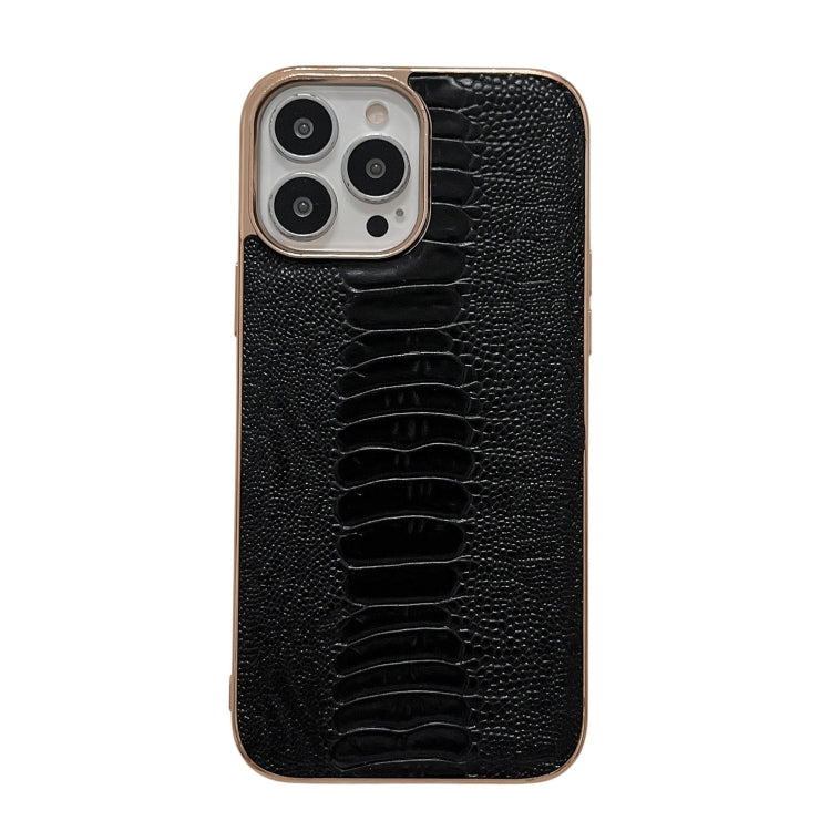 Genuine Leather Pinshang Series Nano Electroplating Phone Case, For iPhone 14, For iPhone 14 Plus, For iPhone 14 Pro, For iPhone 14 Pro Max, For iPhone 13, For iPhone 13 Pro