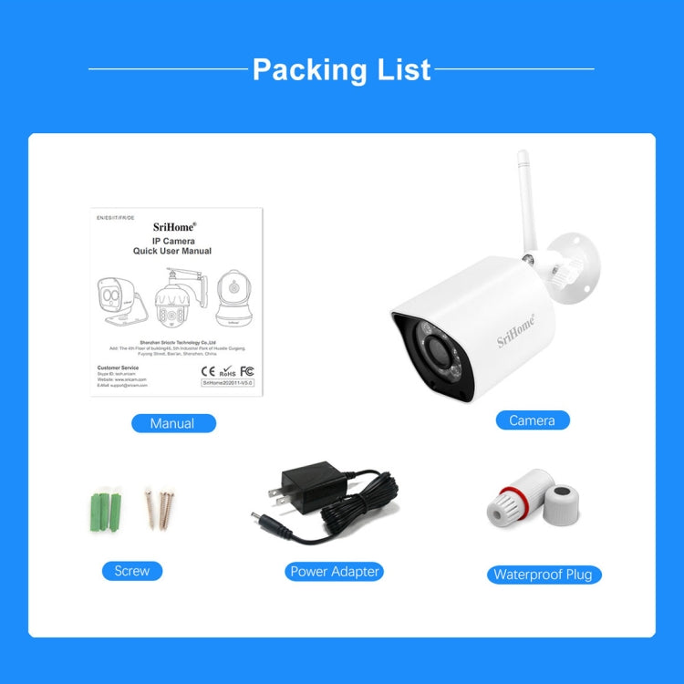 SriHome SH034 5.0MP Mini Dual 2.4 / 5G WiFi Outdoor Waterproof Video Surveillance Color Night Vision Security CCTV Cam, US Plug, UK Plug, AU Plug