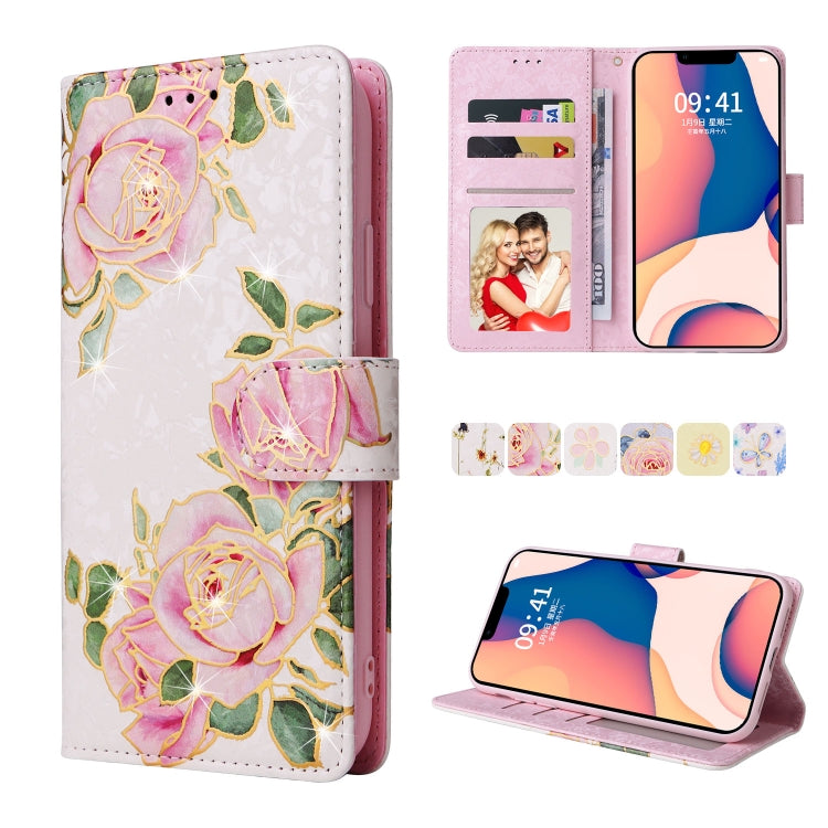 Bronzing Painting RFID Leather Case, For iPhone 14, For iPhone 14 Plus, For iPhone 14 Pro, For iPhone 14 Pro Max