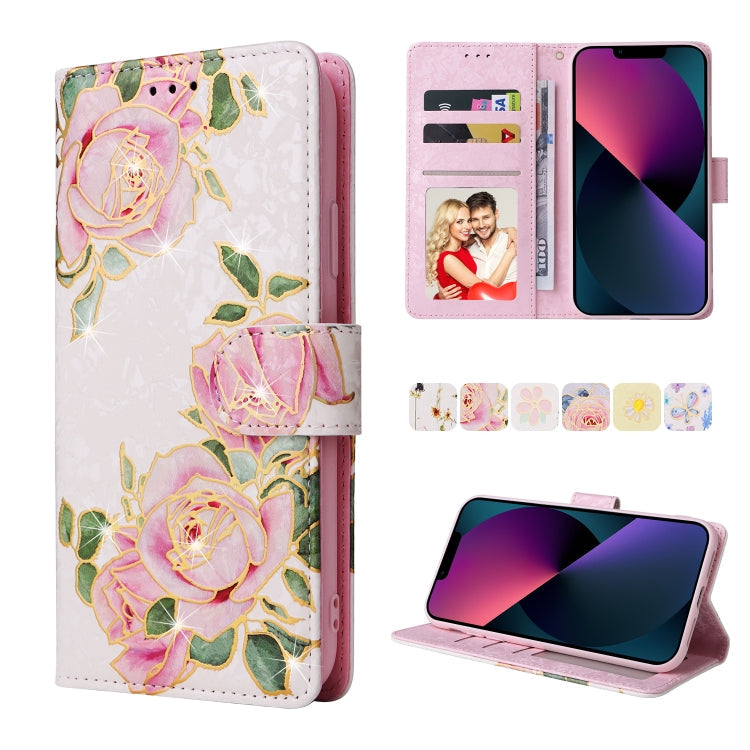 Bronzing Painting RFID Leather Case, For iPhone 13 mini, For iPhone 13, For iPhone 13 Pro, For iPhone 13 Pro Max