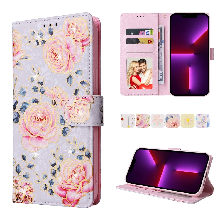 Bronzing Painting RFID Leather Case, For iPhone 13 mini, For iPhone 13, For iPhone 13 Pro, For iPhone 13 Pro Max