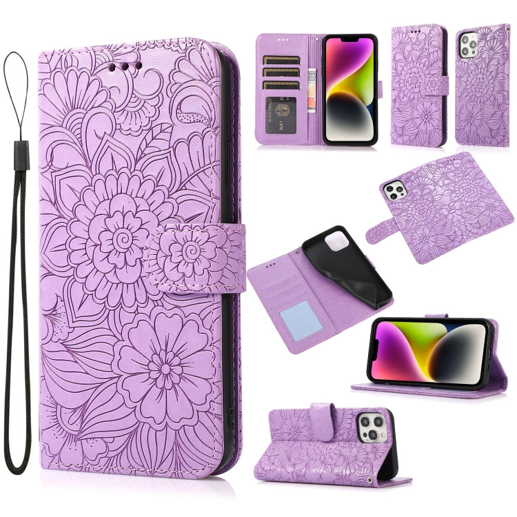 Skin Feel Embossed Sunflower Horizontal Leather Case, For iPhone 13, For iPhone 13 mini, For iPhone 13 Pro, For iPhone 13 Pro Max