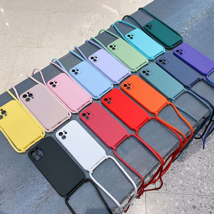 For iPhone 14 Crossbody Lanyard Liquid Silicone Case(Light Purple)
