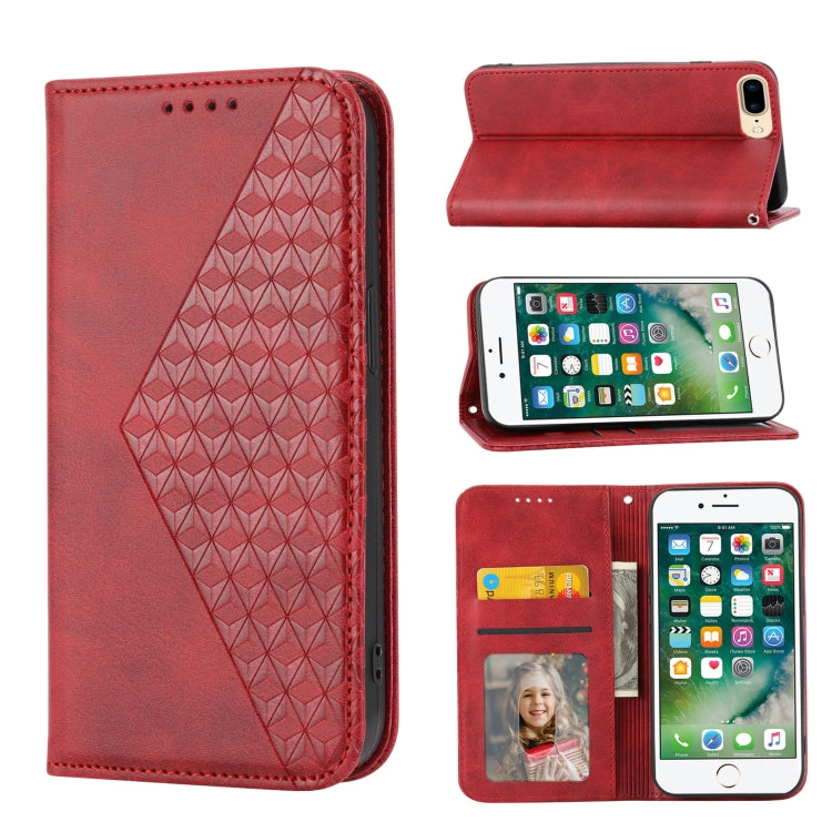 Cubic Grid Calf Texture Magnetic Closure Leather Phone Case, For iPhone XS Max, For iPhone SE 2022 / SE 2020 / 7 / 8, For iPhone 7 Plus / 8 Plus