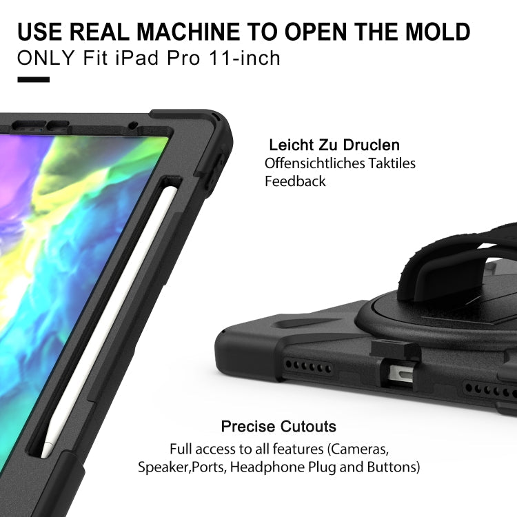 For iPad Pro 12.9 2020 / 2018 360 Degree Rotation Silicone Protective Cover with Holder & Hand Strap & Long Strap & Pencil Slot(Black)