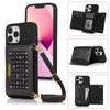 Three-fold RFID Leather Phone Case with Lanyard, For iPhone 13 Pro Max, For iPhone 14, For iPhone 14 Plus, For iPhone 14 Pro