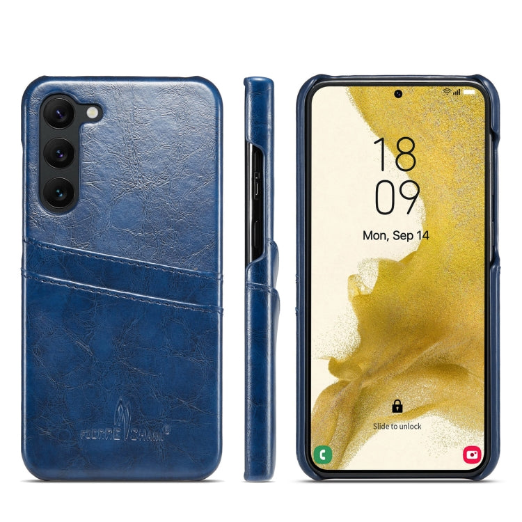 Fierre Shann Oil Wax Texture Leather Phone Case with Card Slots, For Samsung Galaxy S23 5G, For Samsung Galaxy S23+ 5G, For Samsung Galaxy S23 Ultra 5G