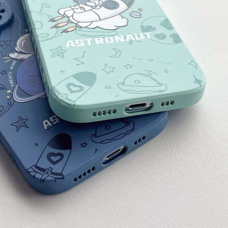 For iPhone 12 Pro Max Liquid Silicone Straight Side Phone Case(Green Astronaut)