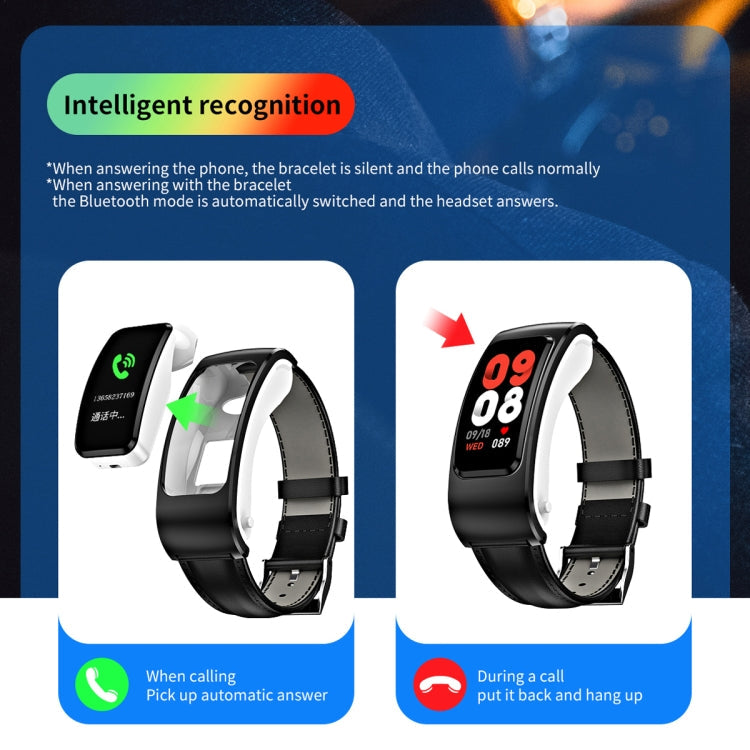 K60 1.08 inch Steel Band Earphone Detachable Life Waterproof Smart Watch Support Bluetooth Call, Steel Band (Black)