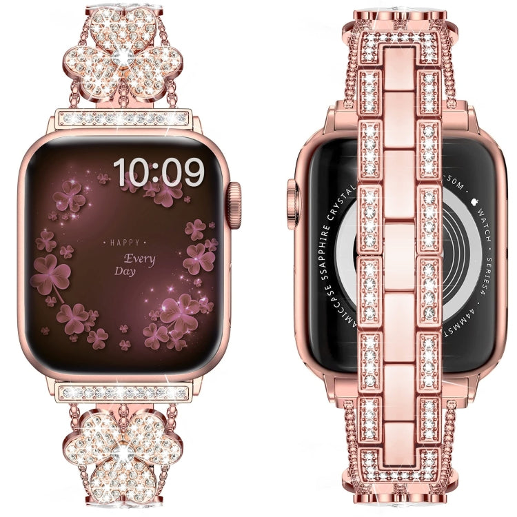 3-Leaf Clover Diamond Watch Band For Apple Watch Ultra 49mm&Watch Ultra 2 49mm / Series 9&8&7 45mm / SE 3&SE 2&6&SE&5&4 44mm / 3&2&1 42mm(Rose Gold)