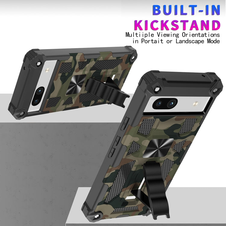 For Google Pixel 7a Camouflage Armor Kickstand TPU  PC Magnetic Phone Case(Blue)