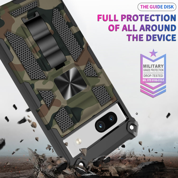 For Google Pixel 7a Camouflage Armor Kickstand TPU  PC Magnetic Phone Case(Blue)