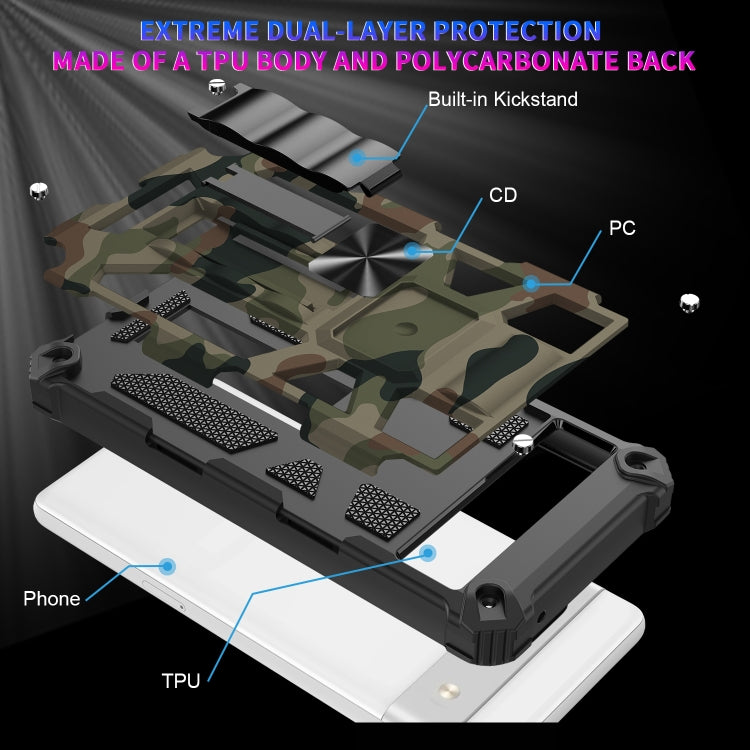 For Google Pixel 7a Camouflage Armor Kickstand TPU  PC Magnetic Phone Case(Navy Blue)