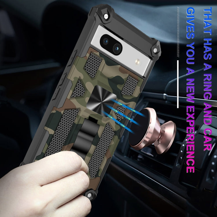 For Google Pixel 7a Camouflage Armor Kickstand TPU  PC Magnetic Phone Case(Blue)