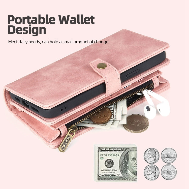 Zipper Wallet Magnetic Detachable Leather Phone Case, For iPhone 14, For iPhone 14 Pro, For iPhone 14 Plus, For iPhone 14 Pro Max, For iPhone 13, For iPhone 13 Pro, For iPhone 13 Pro Max, For iPhone 12 / 12 Pro