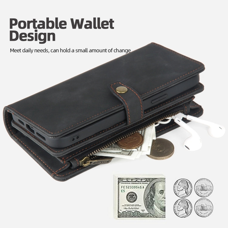 For iPhone 14 Zipper Wallet Magnetic Detachable Leather Phone Case(Black)