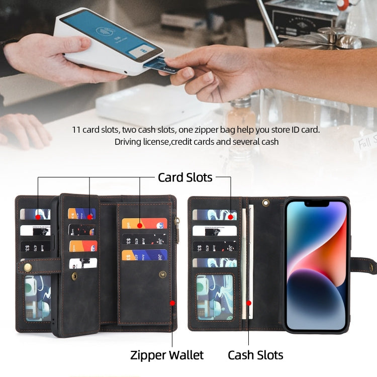 For iPhone 14 Plus Zipper Wallet Magnetic Detachable Leather Phone Case(Black)