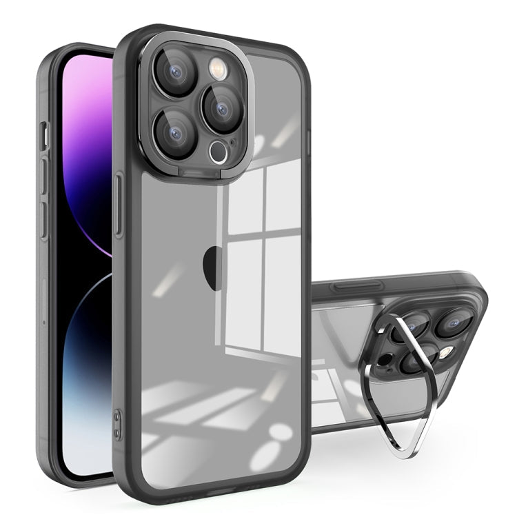 For iPhone 15 Plus Invisible Lens Bracket Matte Transparent MagSafe Phone Case(Black)