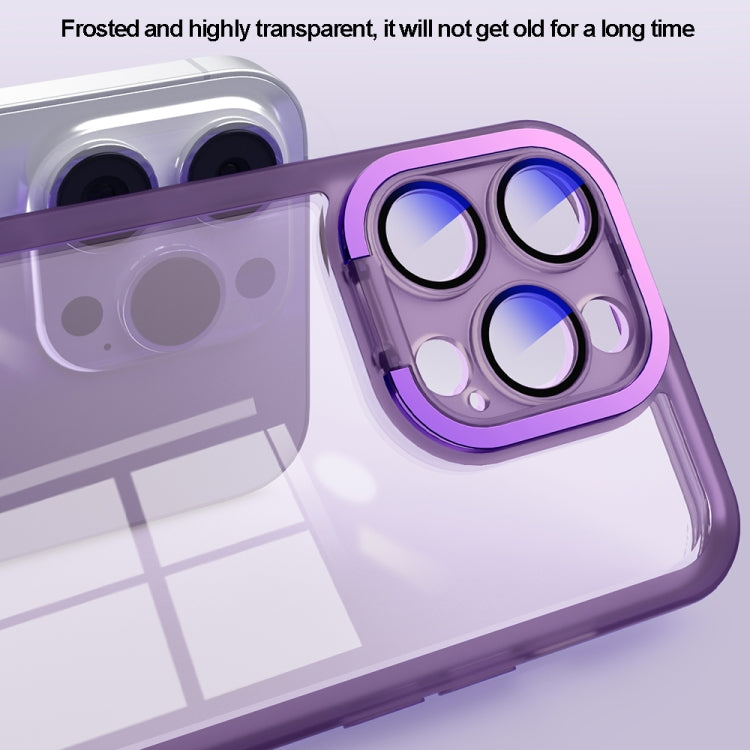 For iPhone 15 Plus Invisible Lens Bracket Matte Transparent MagSafe Phone Case(Purple)