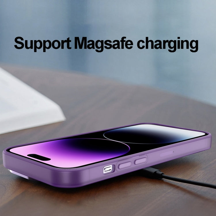 For iPhone 15 Plus Invisible Lens Bracket Matte Transparent MagSafe Phone Case(Purple)