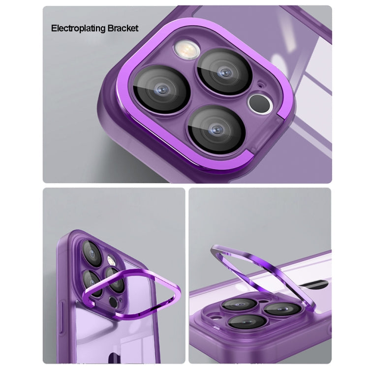 For iPhone 15 Plus Invisible Lens Bracket Matte Transparent MagSafe Phone Case(Purple)