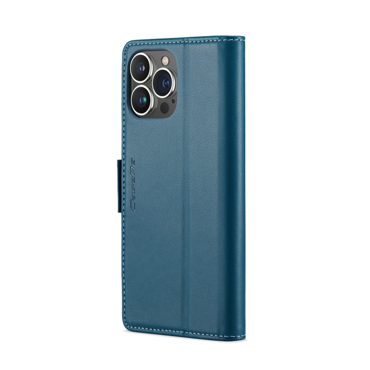 For iPhone 13 Pro CaseMe 023 Butterfly Buckle Litchi Texture RFID Anti-theft Leather Phone Case(Blue)