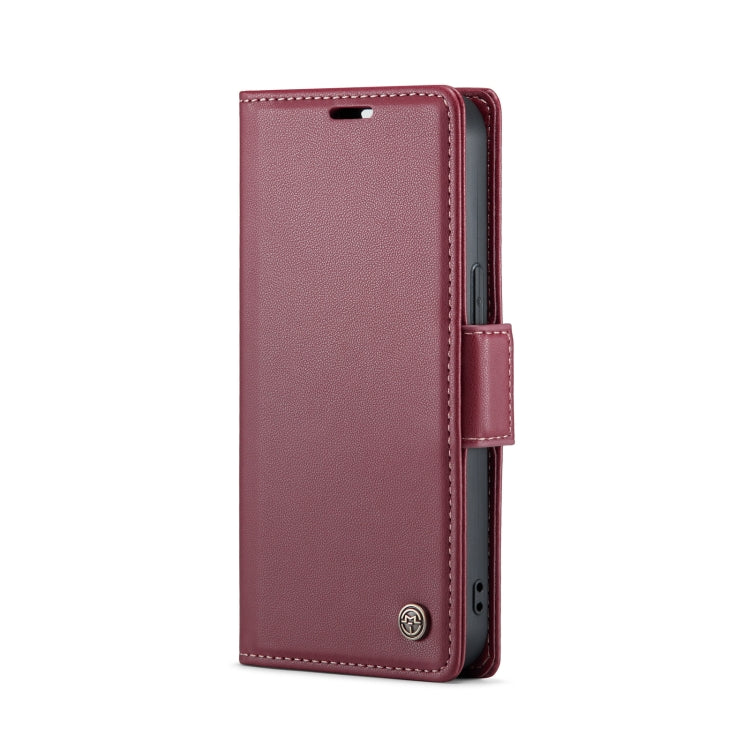 For iPhone 15 CaseMe 023 Butterfly Buckle Litchi Texture RFID Anti-theft Leather Phone Case(Wine Red)