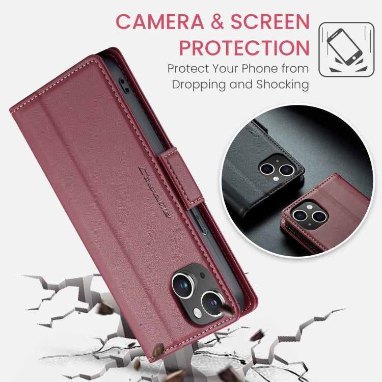 For iPhone 15 CaseMe 023 Butterfly Buckle Litchi Texture RFID Anti-theft Leather Phone Case(Wine Red)