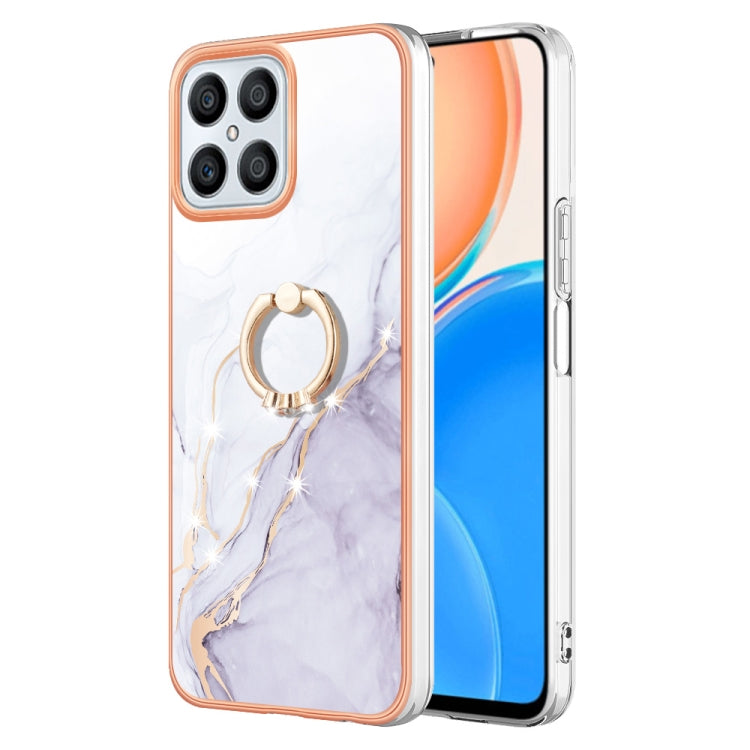 Electroplating Marble IMD TPU Phone Case with Ring Holder, For Honor X8 5G / X6 4G, For Honor X7, For Honor X8 4G