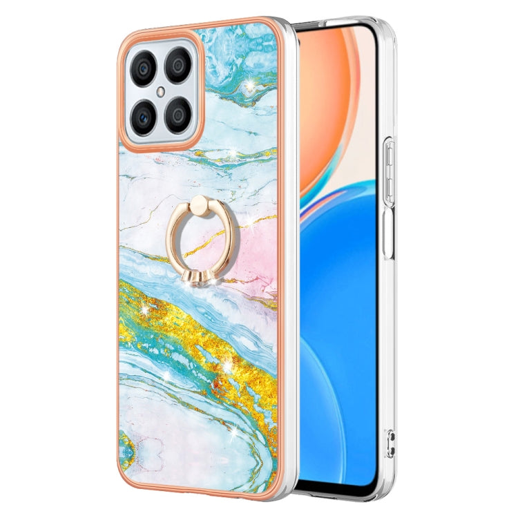 Electroplating Marble IMD TPU Phone Case with Ring Holder, For Honor X8 5G / X6 4G, For Honor X7, For Honor X8 4G