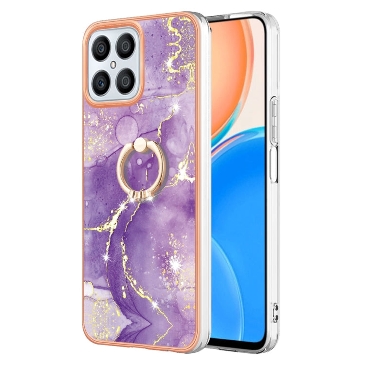 Electroplating Marble IMD TPU Phone Case with Ring Holder, For Honor X8 5G / X6 4G, For Honor X7, For Honor X8 4G