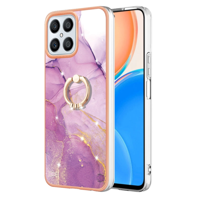 Electroplating Marble IMD TPU Phone Case with Ring Holder, For Honor X8 5G / X6 4G, For Honor X7, For Honor X8 4G