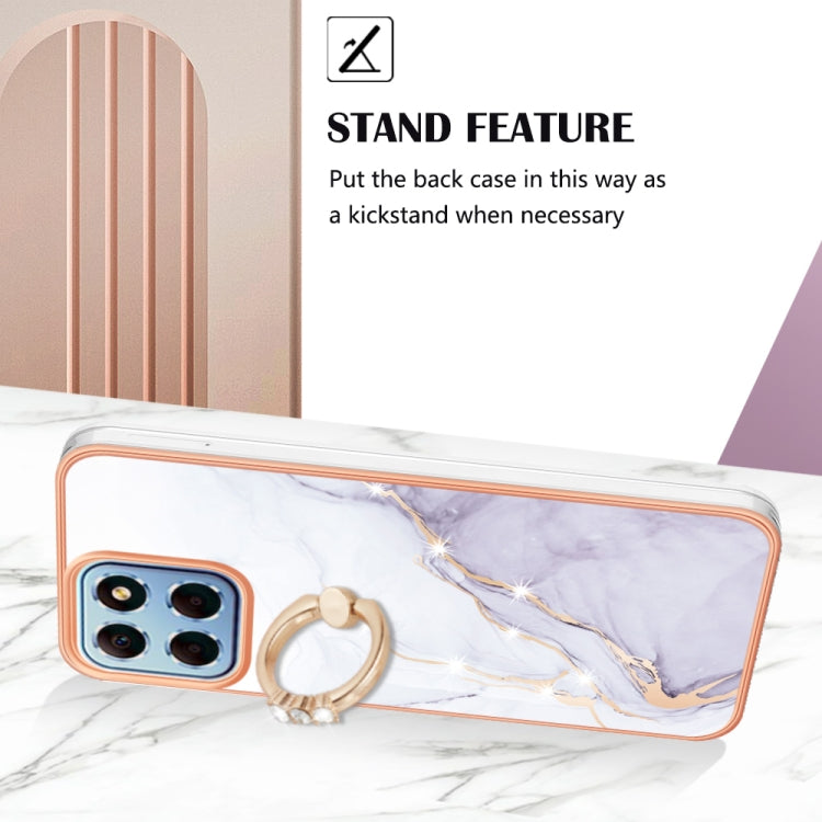 Electroplating Marble IMD TPU Phone Case with Ring Holder, For Honor X8 5G / X6 4G, For Honor X7, For Honor X8 4G