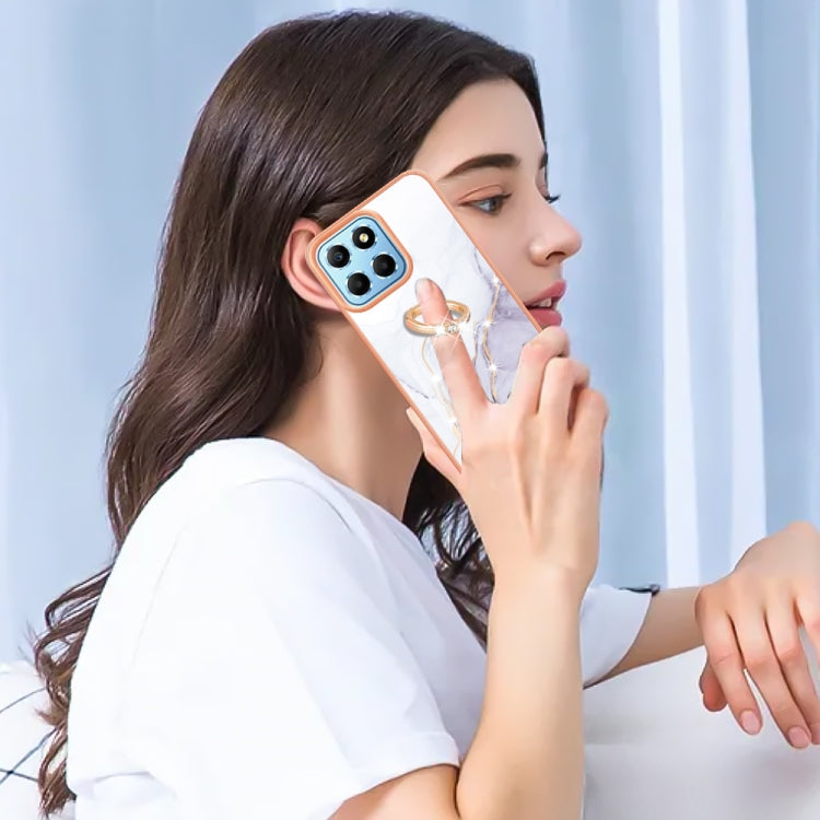 Electroplating Marble IMD TPU Phone Case with Ring Holder, For Honor X8 5G / X6 4G, For Honor X7, For Honor X8 4G