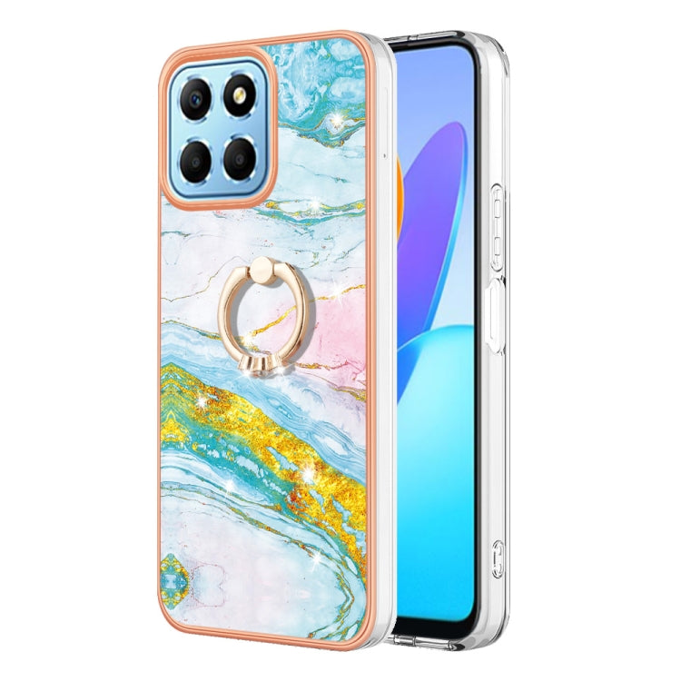 Electroplating Marble IMD TPU Phone Case with Ring Holder, For Honor X8 5G / X6 4G, For Honor X7, For Honor X8 4G