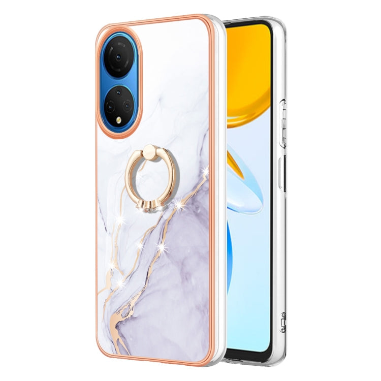 Electroplating Marble IMD TPU Phone Case with Ring Holder, For Honor X8 5G / X6 4G, For Honor X7, For Honor X8 4G
