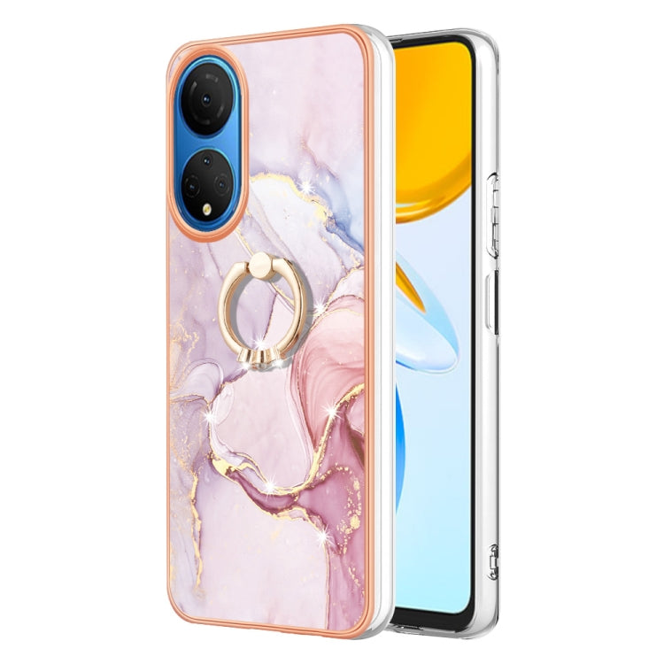 Electroplating Marble IMD TPU Phone Case with Ring Holder, For Honor X8 5G / X6 4G, For Honor X7, For Honor X8 4G