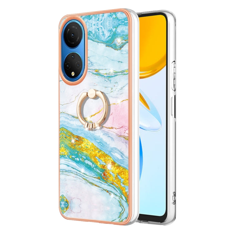 Electroplating Marble IMD TPU Phone Case with Ring Holder, For Honor X8 5G / X6 4G, For Honor X7, For Honor X8 4G