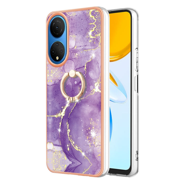 Electroplating Marble IMD TPU Phone Case with Ring Holder, For Honor X8 5G / X6 4G, For Honor X7, For Honor X8 4G