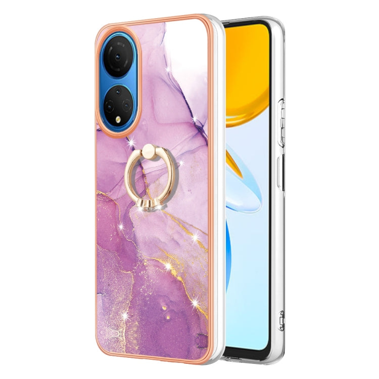 Electroplating Marble IMD TPU Phone Case with Ring Holder, For Honor X8 5G / X6 4G, For Honor X7, For Honor X8 4G