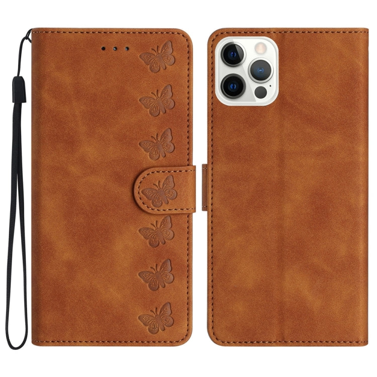 Seven Butterflies Embossed Leather Phone Case, For iPhone 15, For iPhone 14 Plus, For iPhone 14, For iPhone 14 Pro