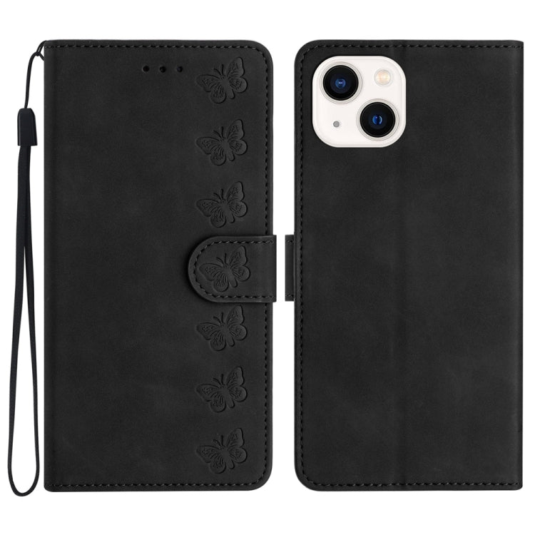 Seven Butterflies Embossed Leather Phone Case, For iPhone 14 Pro Max, For iPhone 13 Pro Max, For iPhone 13 Pro, For iPhone 13