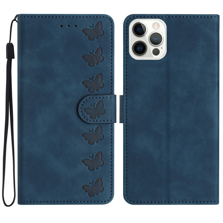 Seven Butterflies Embossed Leather Phone Case, For iPhone 14 Pro Max, For iPhone 13 Pro Max, For iPhone 13 Pro, For iPhone 13