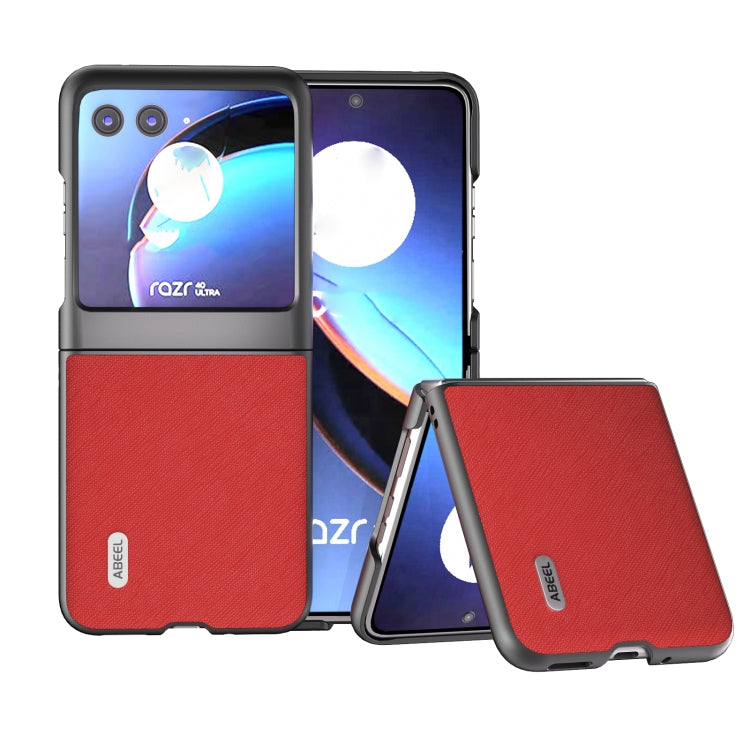 ABEEL Cross Texture Genuine Leather Phone Case, For Motorola Razr 60 Ultra, For Motorola Razr 40, For Motorola Razr 40 Ultra