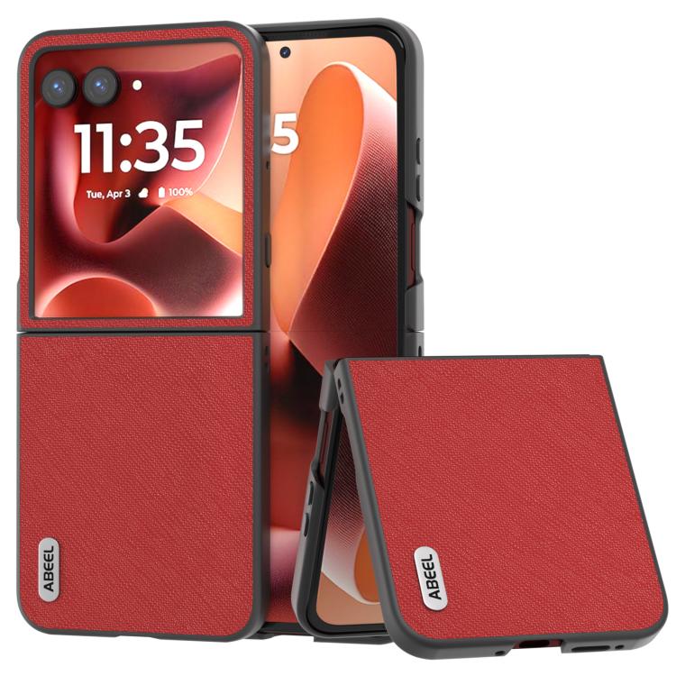 ABEEL Cross Texture Genuine Leather Phone Case, For Motorola Razr 60 Ultra, For Motorola Razr 40, For Motorola Razr 40 Ultra